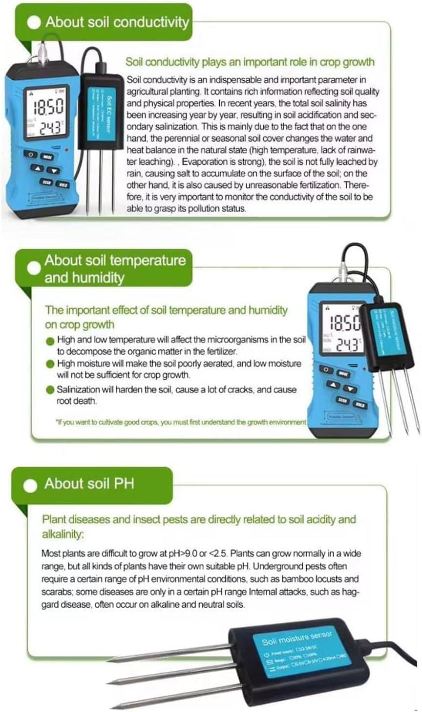 7 in 1 Soil Tester,Soil Moisture Sensor Meter,Nitrogen,Phosphorus,Potassium Npk Tester,Ph,Moisture,Nutrient Conductivity,Ec Meter,Soil Fertility Test,for Lawn,Farm,Indoor/Outdoor Plants