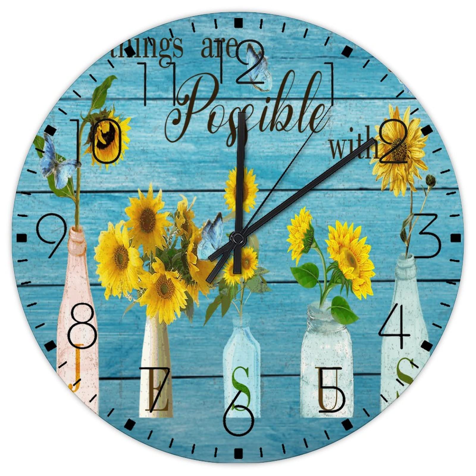 Horloges murales en bois fleurs jaunes pour salon et hôtel