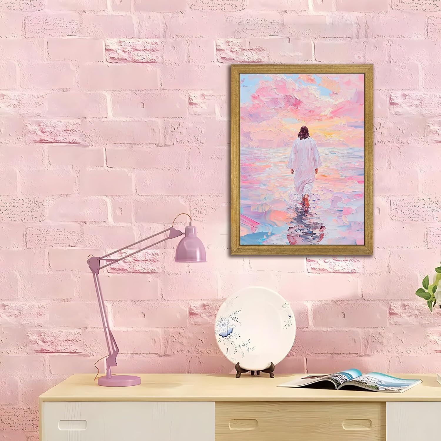 Diamond Art Kits for Adults Beginner- Pink Jesus Religious Christian DIY Modern Diamond Painting Kits 5D Diamond Dots Gem Art Crafts with Tools Round Full Drill Funny Crafts for Home Wall Decor&Gift
