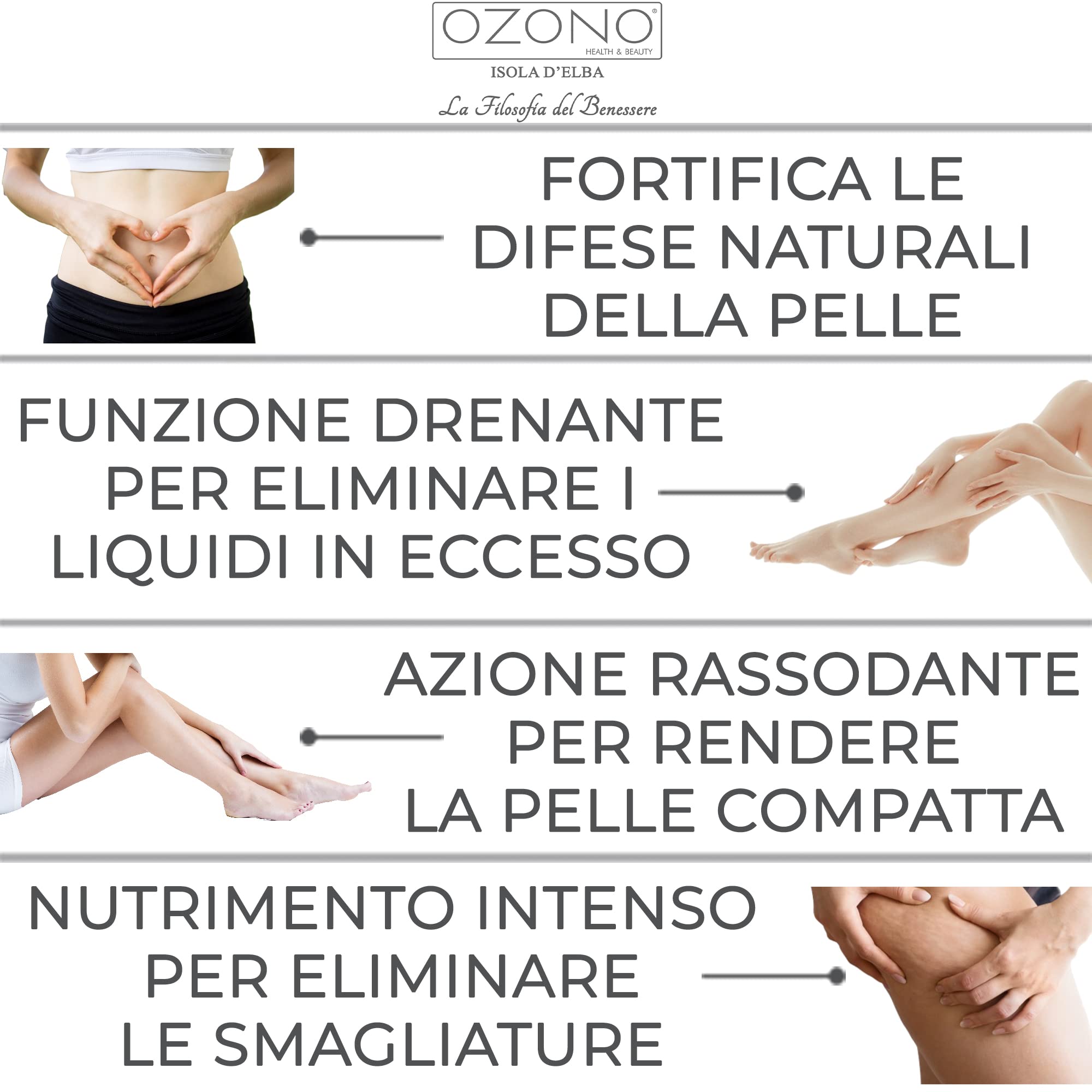 OZONO H&B Crema Corpo Rassodante - Trattamento Professionale - Olio Ozonizzato Estratti Naturali Nutrienti - Antibatterico - Bio-Stimolante Anasmagliante - MADE IN ITALY (200 ML)