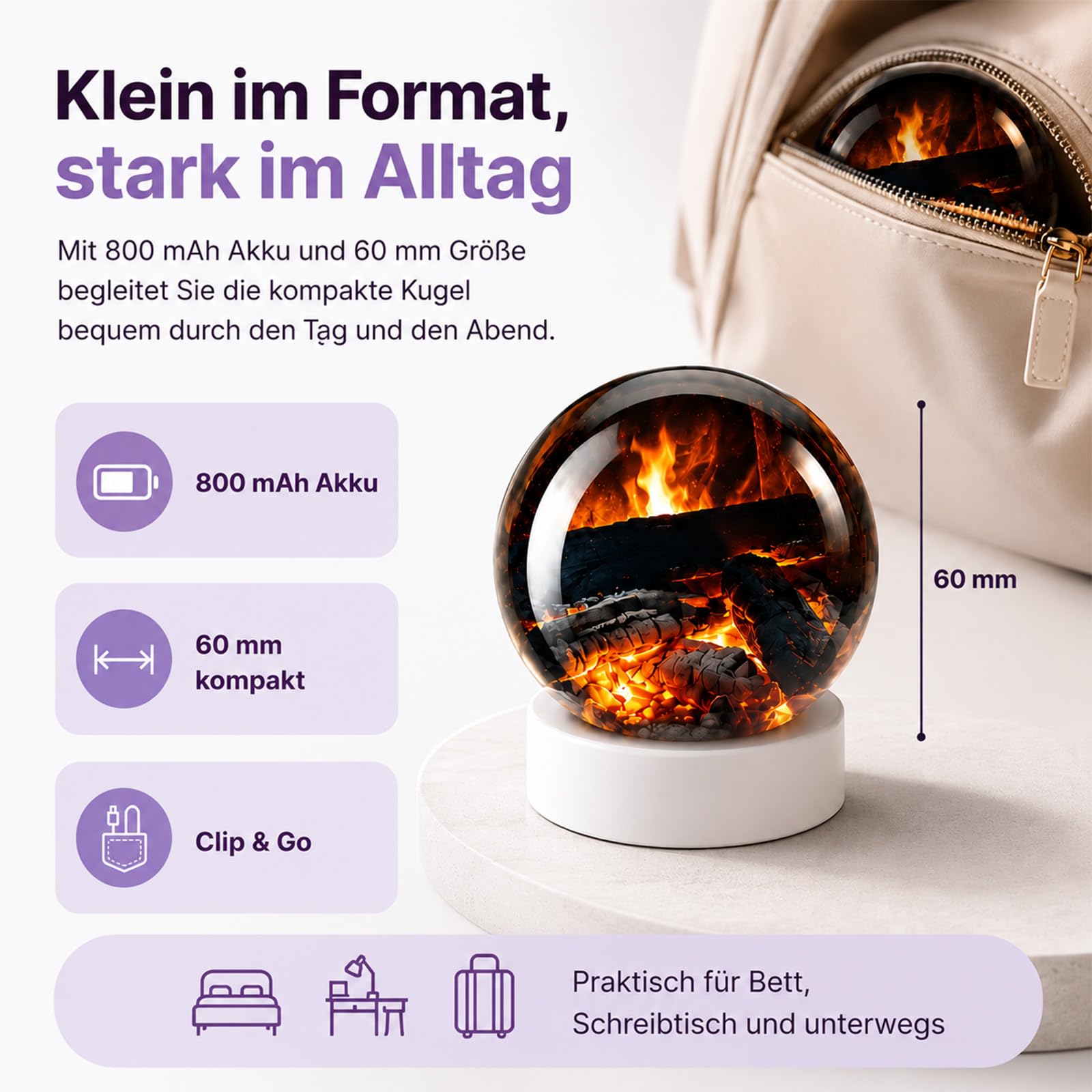 DreamSphere Kugel zum Einschlafen, 4K Einschlafhilfe mit beruhigenden Geräuschen, 8 vorinstallierte Umgebungen, tragbare Schlafkugel mit Display (Weiß)