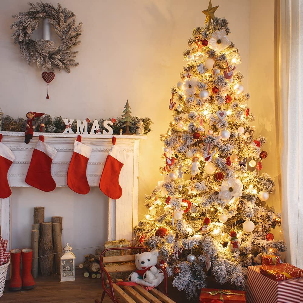 Sapin de Noël floqué Blanc et Vert de 1,8 m avec 700 Pointes et Pieds en métal Massif pour intérieur et extérieur 1,8 m