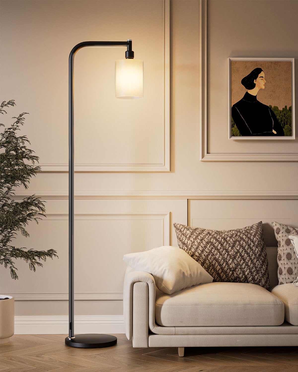 Lightdot 63IN Industrial Floor Lamp, Black Modern Standing Lamps with Frosted Glass Lampshade, Farmhouse Floor Lamp for Living Room Bedroom(Bulb not Included) Frosted Glass-Black