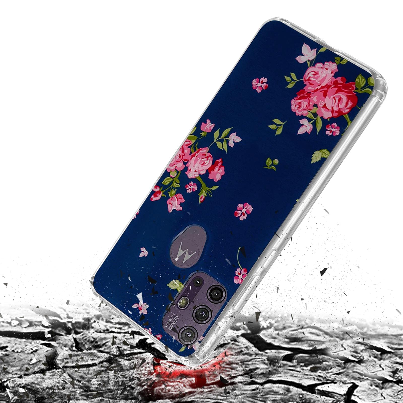 32nd Serie Floreale Gel: Custodia Rigida Con Bordura Morbida Per Motorola Moto G10, G20 E G30 - Stampa Vintage Rosa E Blu
