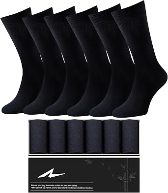 Niorasen Bamboo Dress Socks for Men, 6 Pairs, Soft Top Crew