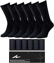 6 Pairs Bamboo Mens Socks, Comfortable Soft Top Crew Socks, Breathable Smart Classic Dress Sock with Gift Box for Valentines Day Everyday Business Casual
