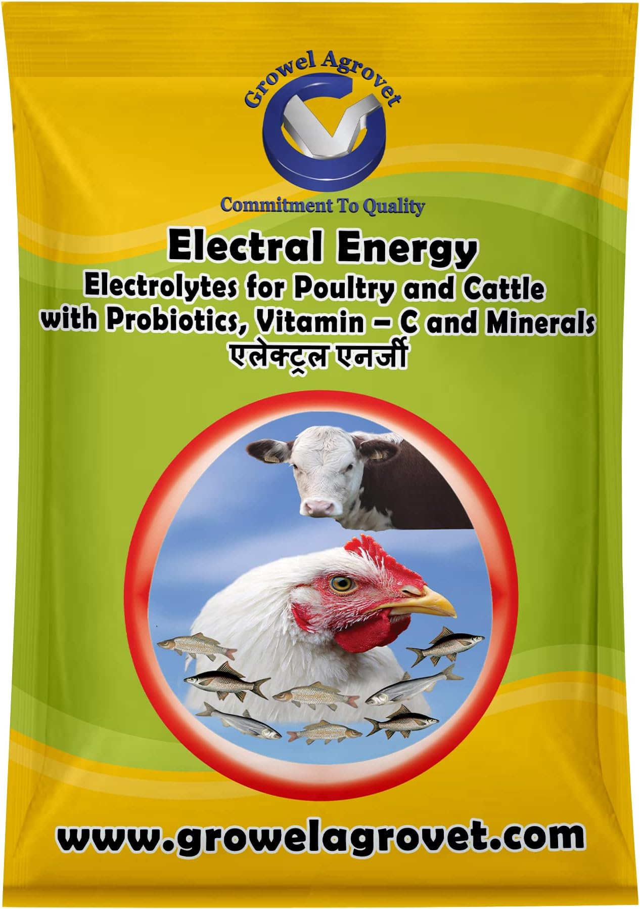 Growel Electral Powder – Electrolytes with Vitamins, Minerals and Probiotics for Poultry, Cattle, Horses, Pigs, Goats, Sheep, Pigeons, and Birds – 500 gm.