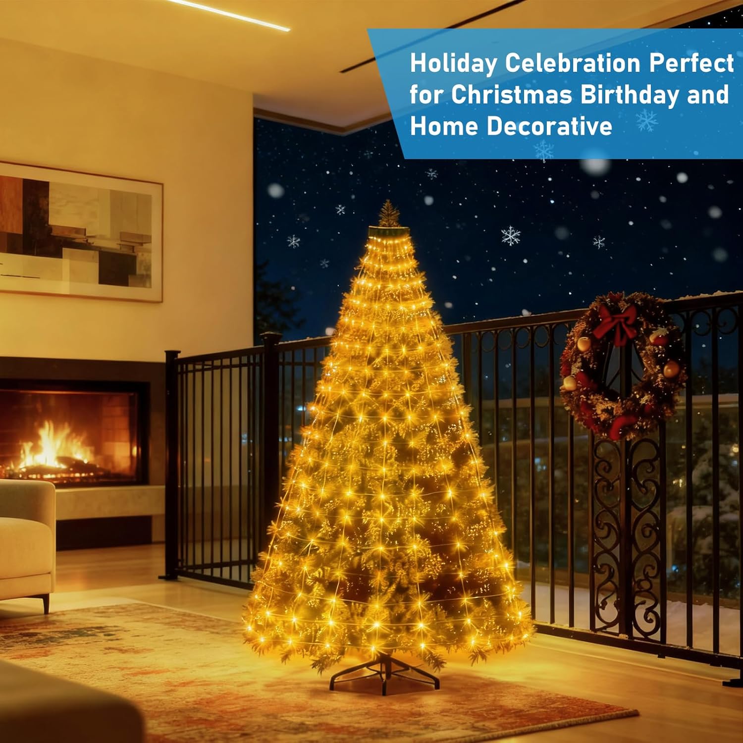 Christmas Decoration Lights, 240-LED Waterproof String Lights with Star Topper, 8 Light Modes for Christmas Tree Decoration, Holiday, Wedding (Warm) - Image 5