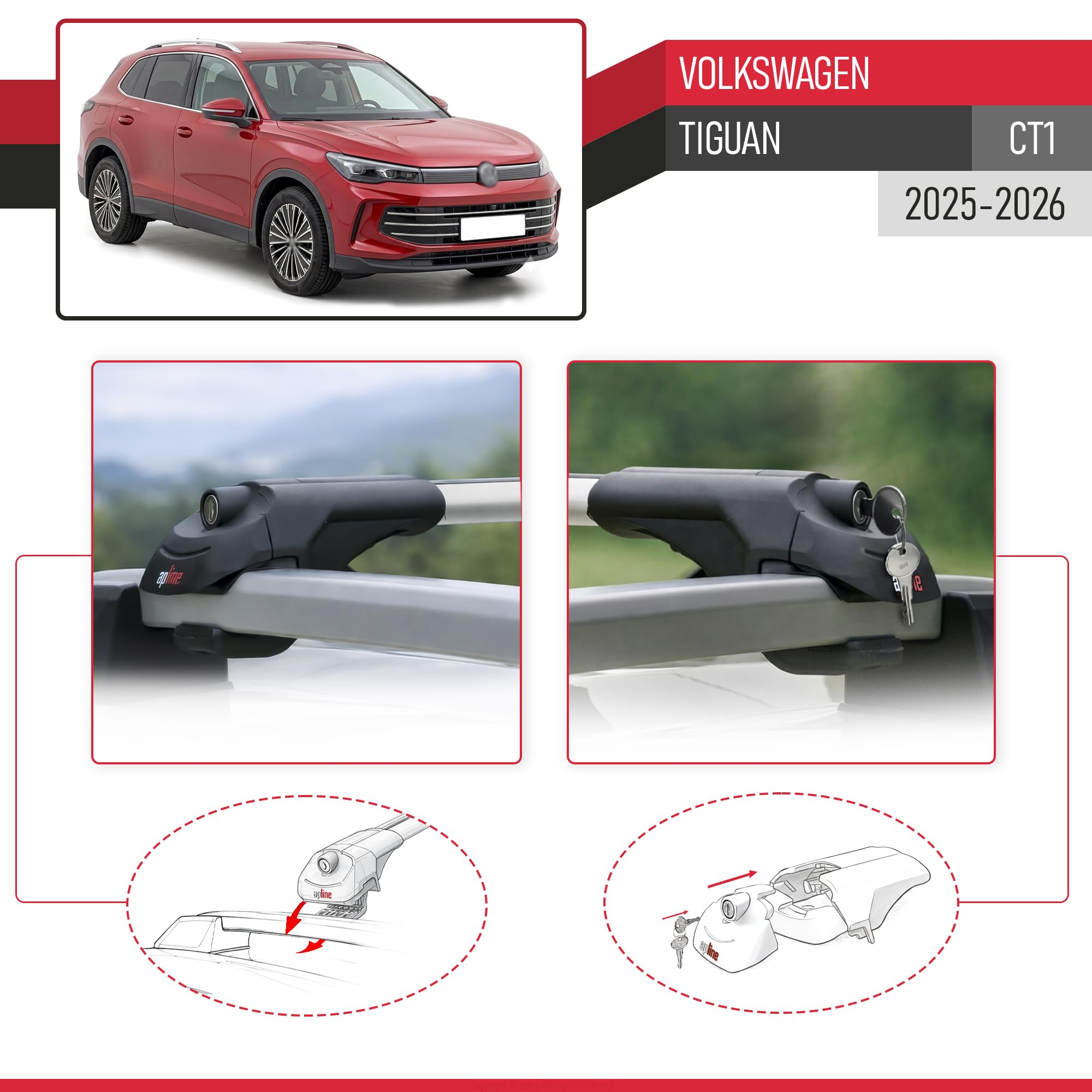 Compatible con VW Tiguan 2025-2026 Ace-1 Barras de Techo Auto Portaequipajes Barras Transversales Gris Aluminio 2 Barras