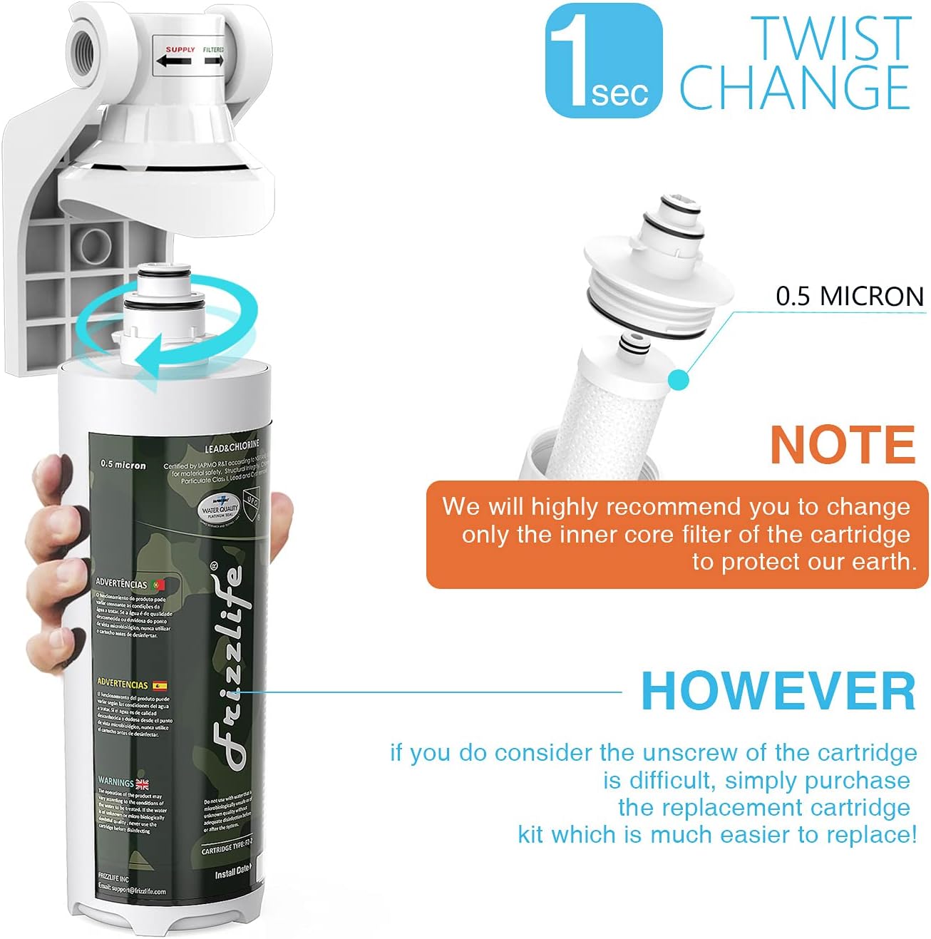 Frizzlife MV99 Replacement Filter Cartridge With FZ-2 Filter Cartridge Inside - Image 3