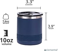 Vista 2 de Elemental Recess Lowball, vaso de acero inoxidable de triple pared de 10 onzas con tapa Tritan no rota y vaso de whisky aislado, taza de café