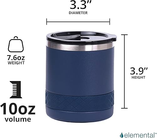 Miniatura 2 de Elemental Recess Lowball, vaso de acero inoxidable de triple pared de 10 onzas con tapa Tritan no rota y vaso de whisky aislado, taza de café