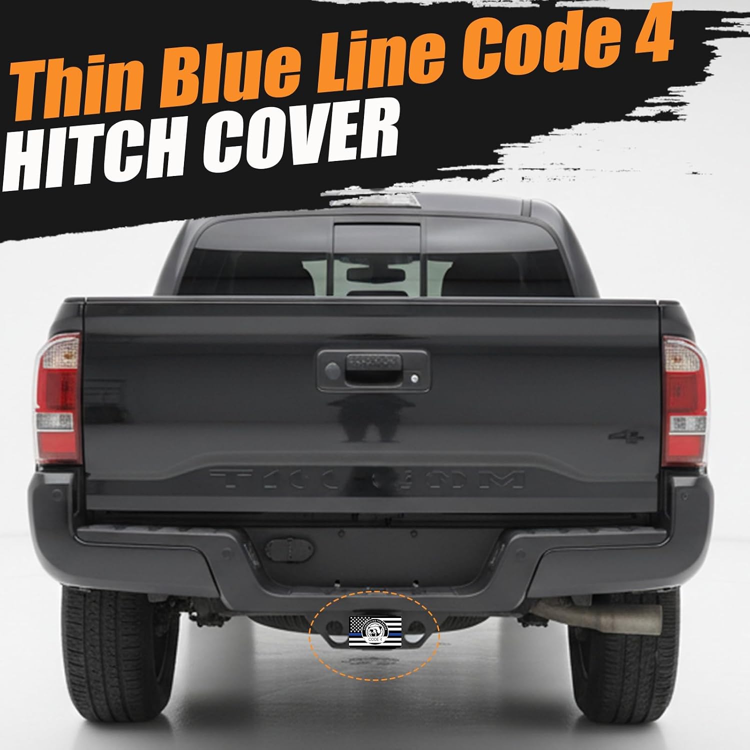 Thin Blue Line Code 4 Bear American Flag Trailer Hitch Cover for 2 Inch Receivers with 5/8-Inch Pin Diameter Anti-Theft Hitch Lock