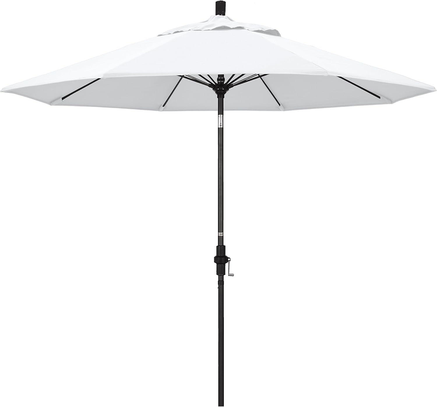 California Umbrella 9' Round Aluminum Pole Fiberglass Rib Patio Umbrella, Crank Lift, Collar Tilt, Black Pole