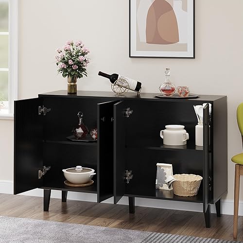 Miniatura 9 de Panana Sideboard Buffet Cabinet Kitchen Storage Cabinet Living Room 4 Doors Console Table (Black) Negro -,Blanco