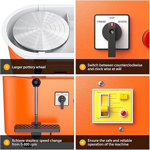 Miniatura 4 de ANBULL Máquina de rueda de cerámica, cerámica eléctrica de 9.8 in, máquina formadora de trabajo con palanca ajustable y pedal de palanca de pies