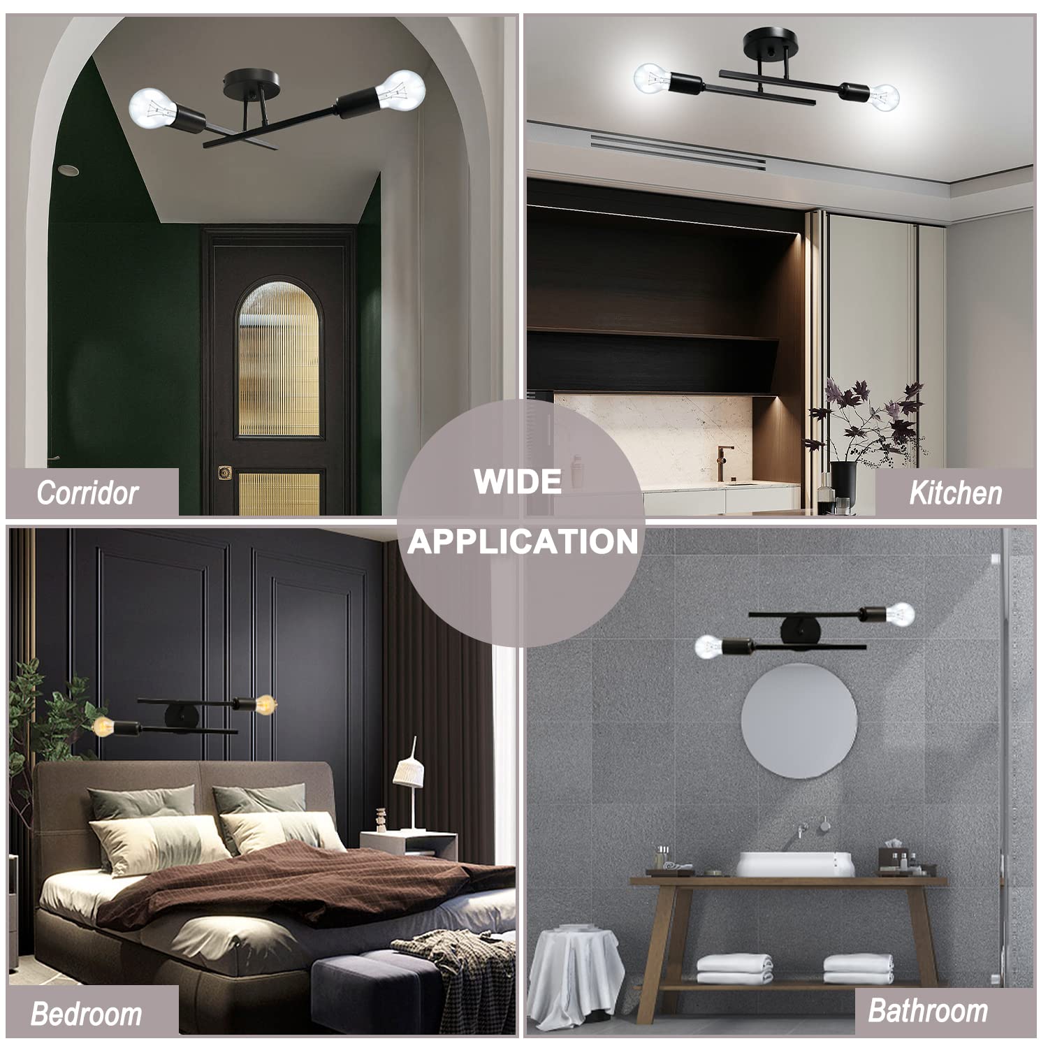 XHWHZZ - Lámpara de techo semiempotrada de 4 luces, lámpara de techo industrial, moderno Sputnik Chandelie de metal negro para sala de estar, sin bombilla 7
