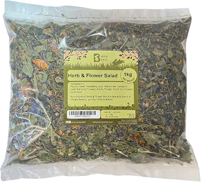 Bunny Bistro Herb & Flower Salad 1kg | 100% Natural Forage Treat for Rabbits, Guinea Pigs & Small Animals