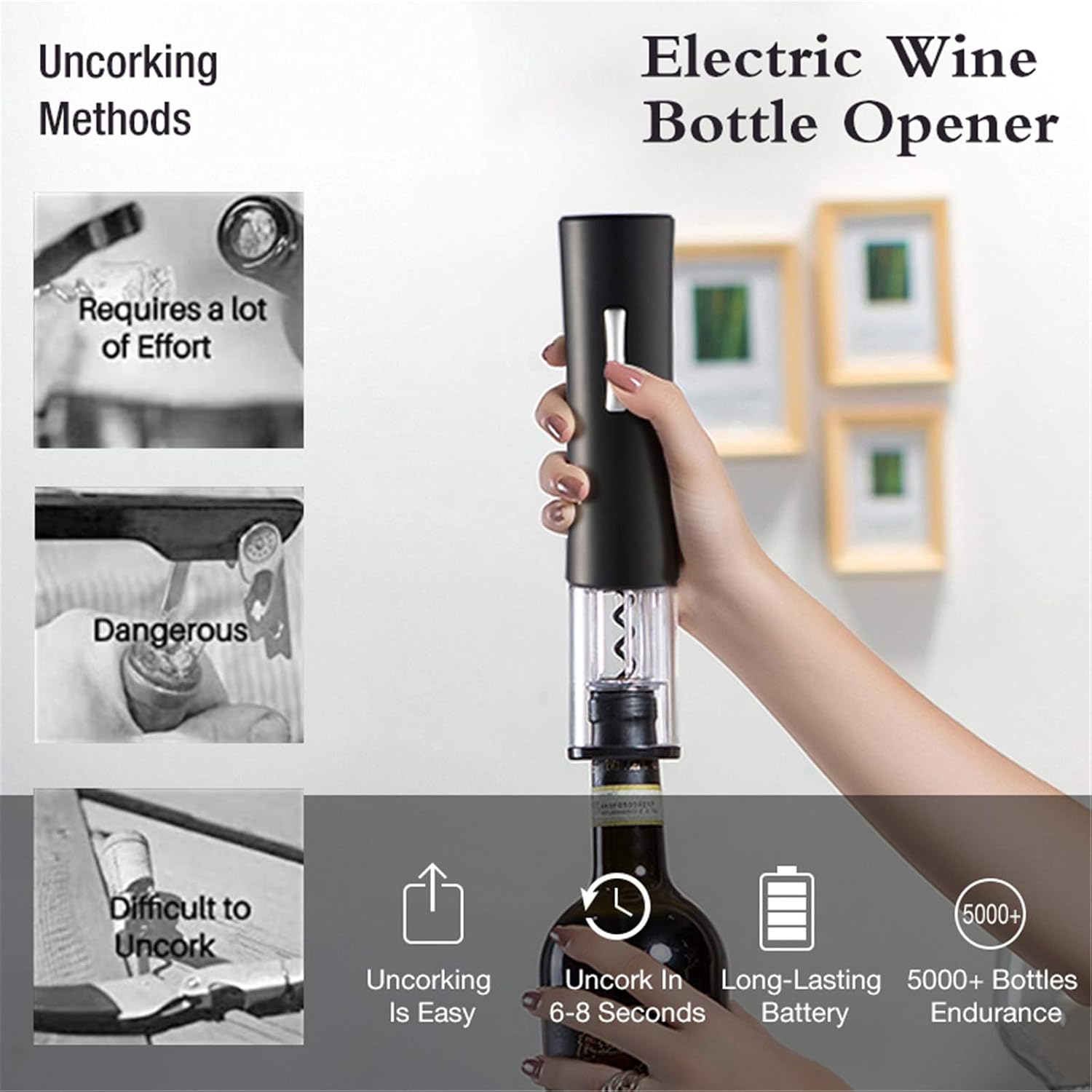 Automatic Electric Corkscrew Wine Bottle Opener Premium Stainless Steel Cordless Wine Bottle Opener with Foil Cutter Wine Bottle Opener for Party Black (Red)