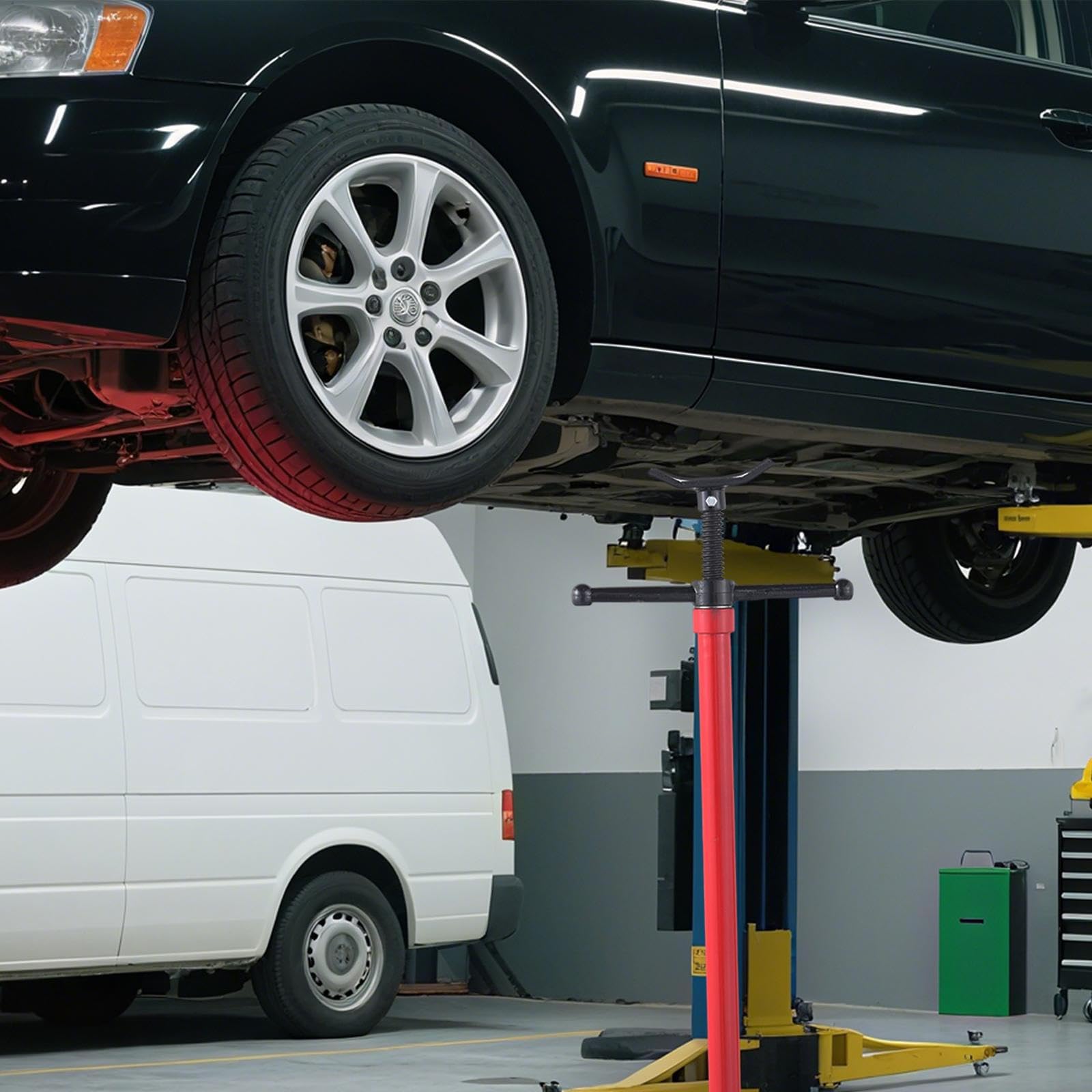 Werkstattstütze Getriebeheber 750 kg | Höhenverstellbare Getriebestütze 133–200 cm | Mechanische Unterstellstütze mit Schraubspindel | Runde Stahlbasis 30 cm | Für KFZ-Werkstatt und Fahrzeugwartung