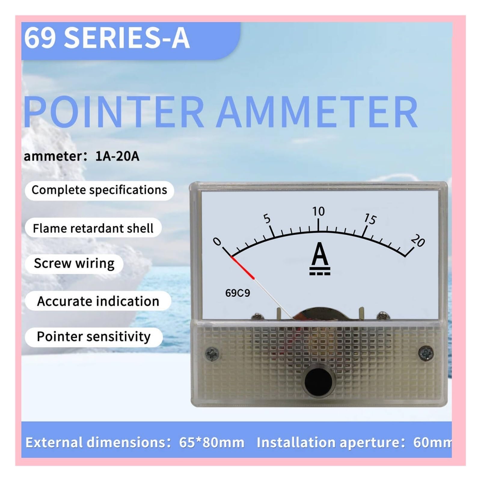Instrumentos de panel de corriente analógica, Amperímetro con puntero analógico Medidor de panel Serie 69 Rango de corriente CC/CA 1A-50A Tamaño del panel 65x80 mm Agujero 60 mm(69C9 DC,15A)