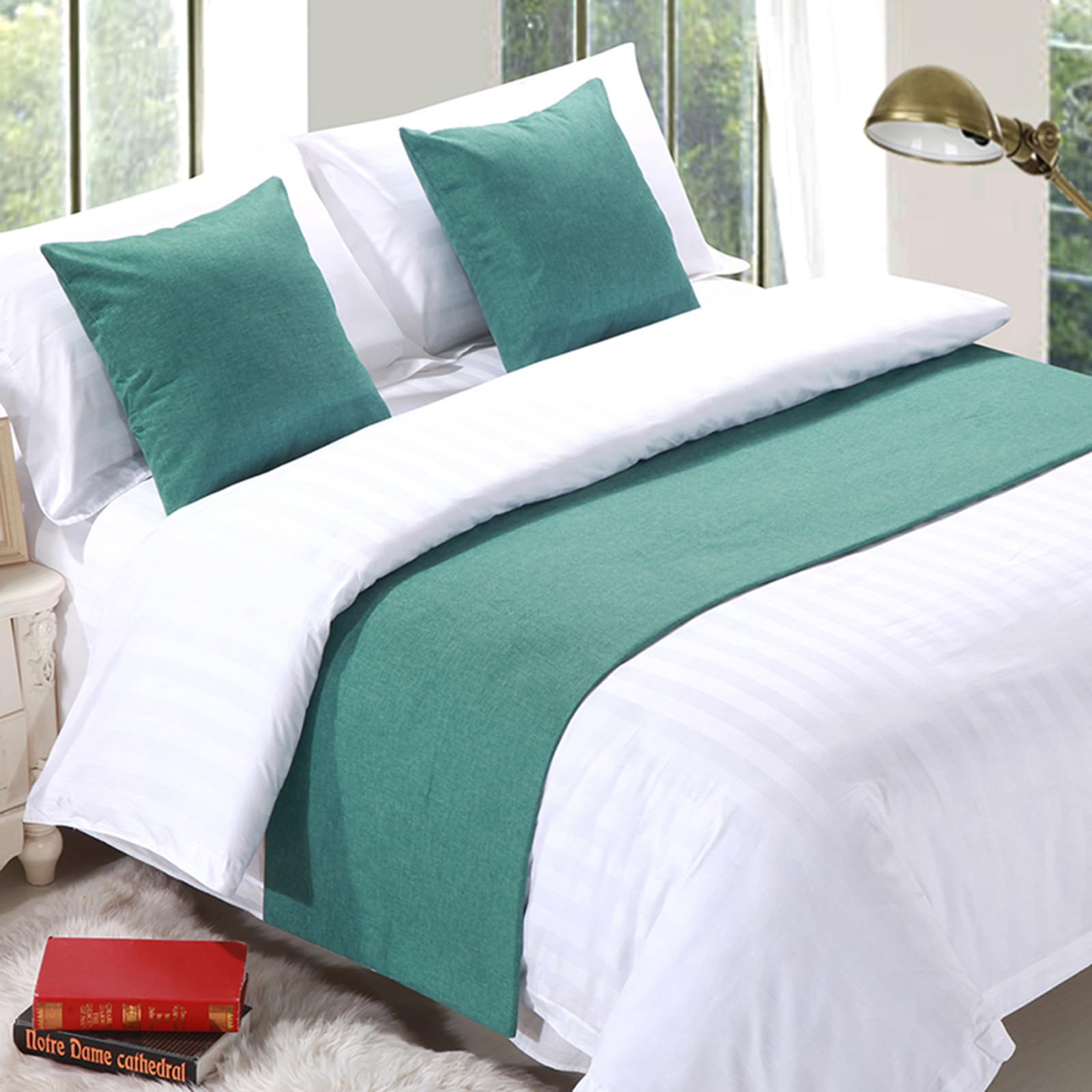 QRGMKL Premium Bed Runner for Foot of Bed, Solid Color Bed Scarf Cotton Linen Bedspread Home Decoration Hotel Bedroom Bedding Protector-Green||240X50cm for 1.8m Bed