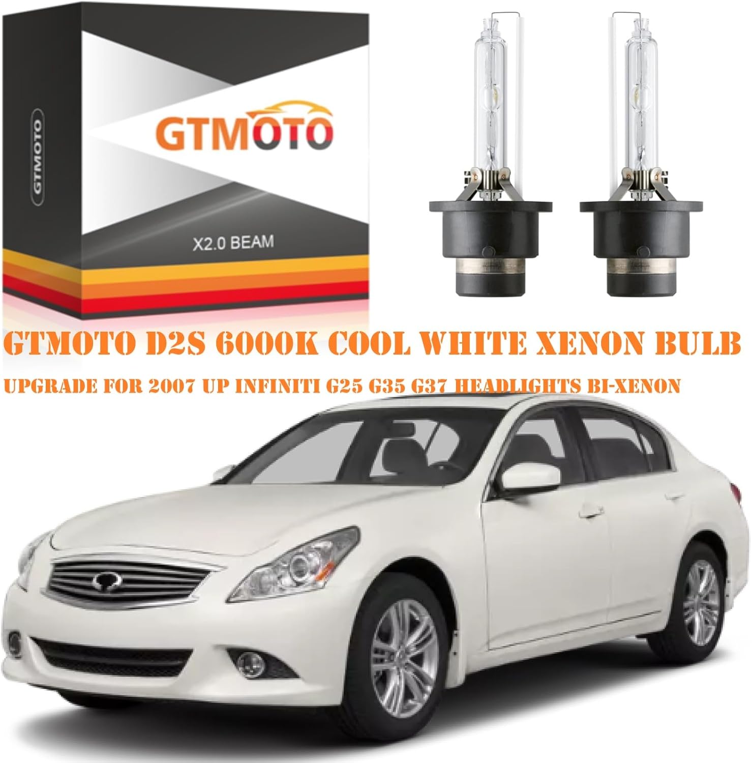 for 2008 2009 2010 2011 2012 2013 2014 Infiniti G37 G37X Headlights, G37S G35 G25 X Coupe Sedan Headlamp D2S Xenon HID Bulb, 6000K Cool Bright White 35W D2SC1 Projector AFS Lights, 2-Pack