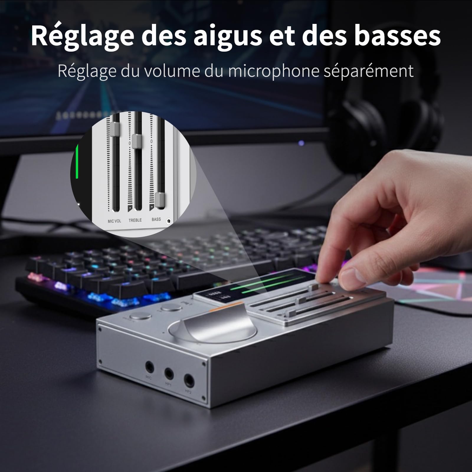 SMSL R1 DAC Amplificateur de Casque, DAC Amp de Bureau, Convertisseur Audio Numérique vers Analogique USB C pour Gaming PC PS5, Entrée Micro/USB/Optique/Coaxiale, Sortie 3,5mm/4,4mm/RCA, Argent