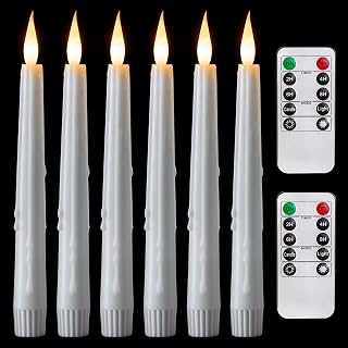 5plots White Real Wax Flameless Taper Candles with Remote, Dimmer, Timer, Battery Operated Candles with Flickering Flame, Realistic Drip Wax Look Window Candles for Home, Holiday Decor, 8 Inch, 6 Pcs