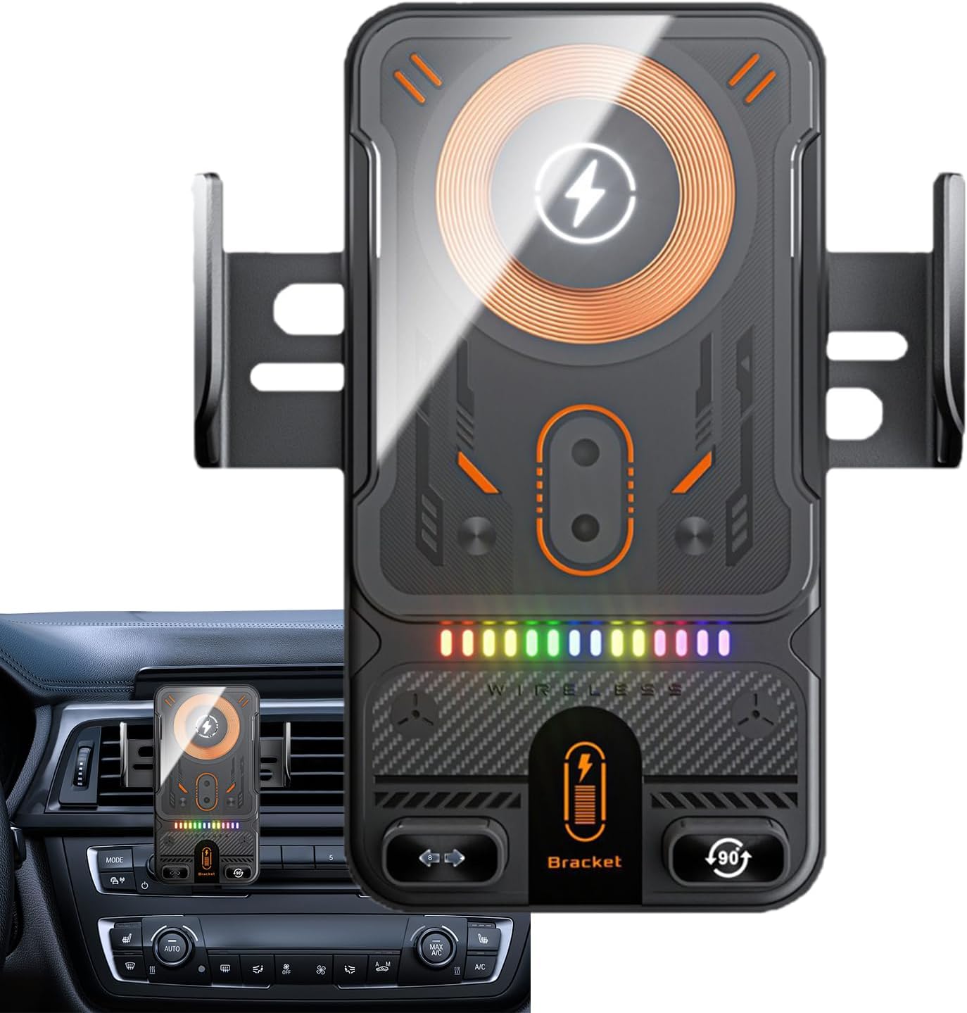 Caricabatterie wireless per auto, 15 W, ricarica rapida, supporto per bocchetta ‘aria – Supporto per telefono da auto, per pendolarismo quotidiano, controllo della musica, streaming video