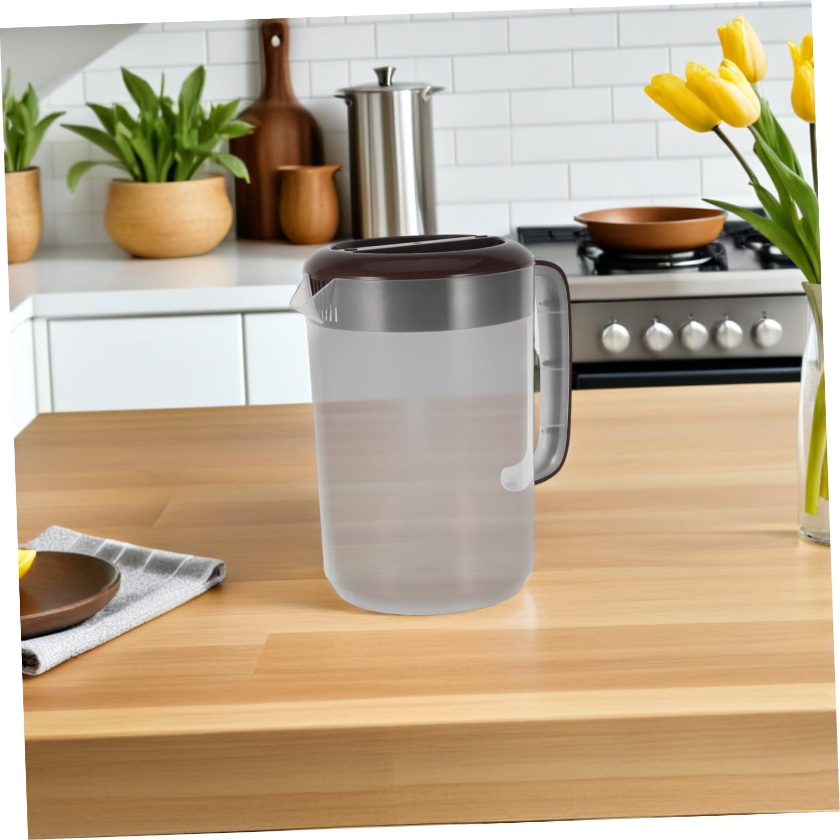 Ciieeo Kunststoff Wasserkrug mit Deckel 5 Liter Pp Material Messskala Kühlschrankkrug für Kalte Getränke Saftkrug mit Großem Fassungsvermögen und Verdicktem Design