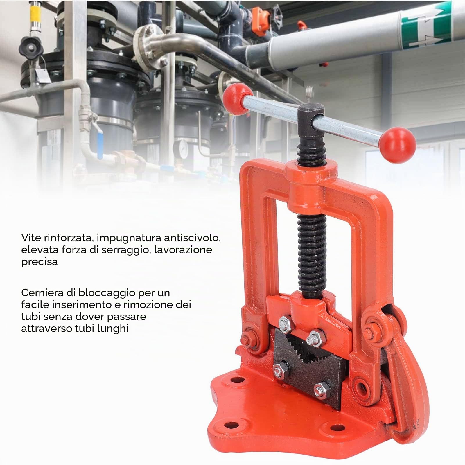 Morsa per Tubi Forgiati, Morsa per Tubi in Ghisa con Infilatore a Morsetto Incernierato per Impieghi Gravosi, Adatta per Tubi 0,8-2,4 Pollici (20‑60 mm), per Idraulici e