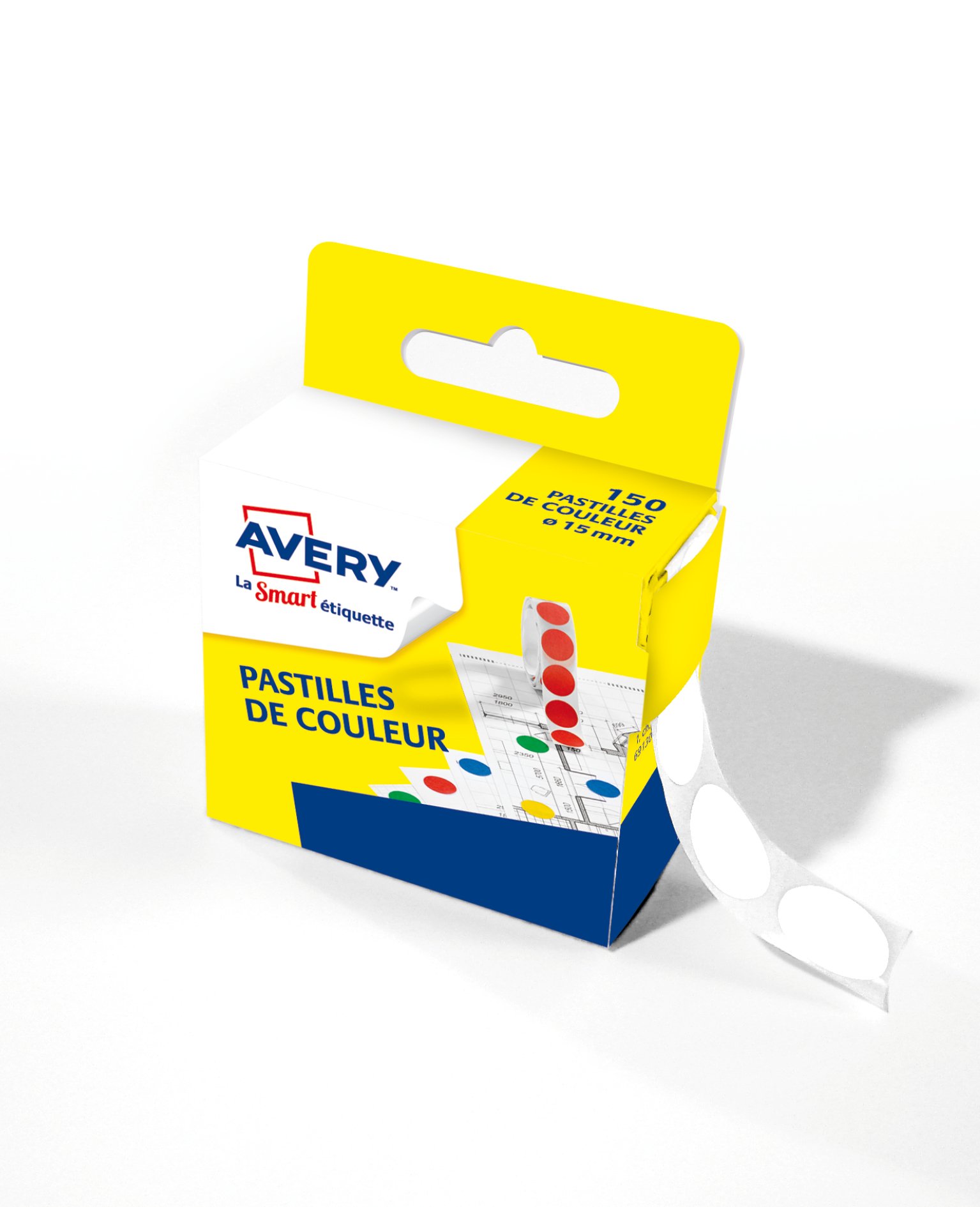 AVERY - Dispenser Box of 150 White self-Adhesive dots, Diameter 15 mm