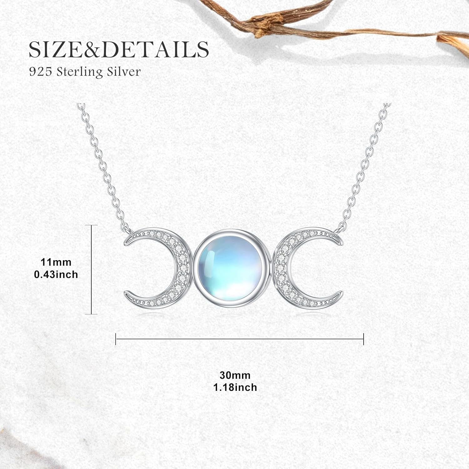 Triple Moon Goddess Necklace for Women 925 Sterling Silver Moonstone Crescent Amulet Wiccan Pendant Celestial Jewelry Gifts for Mom Wife - Image 4