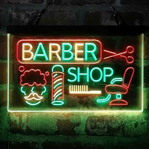 ADVPRO Barbería barra de corte de pelo salón tricolor LED neón signo verde y rojo y amarillo 13 x 8.7 pulgadas st9s32-i2044-gry