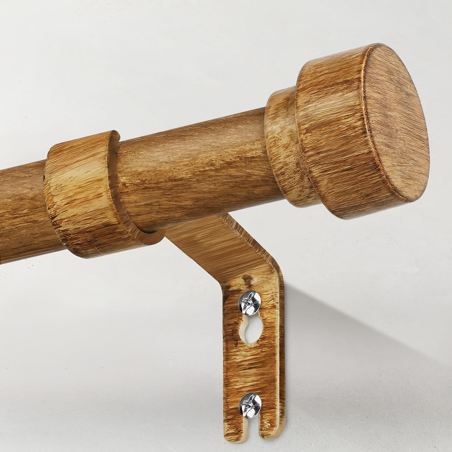 Boho Wood Curtain Rods for Windows 72 to 144 Inch, 1" Adjustable Heavy Duty Curtain Rod with Imitation Wooden Grain Finials, Rustic Farmhouse Modern Style Decorative Drapery Rods, Size 32"-150"