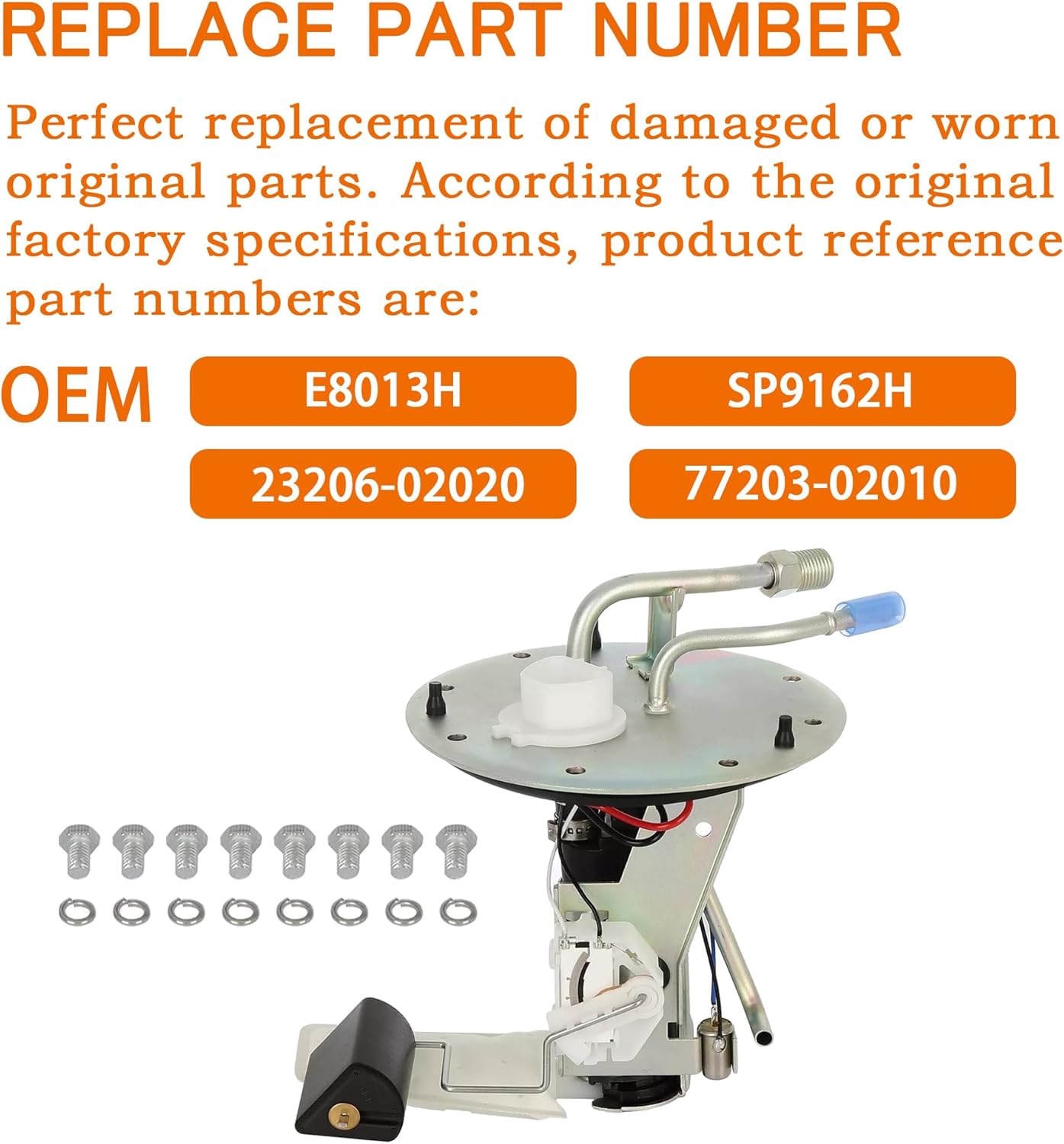 E8013H, SP9162H Electric Fuel Pump Module Assembly w/Sending Unit Replacement for Geo Prizm 1993-1997,for Toyota Corolla 1994-1996 L4 1.6L L4 1.8L