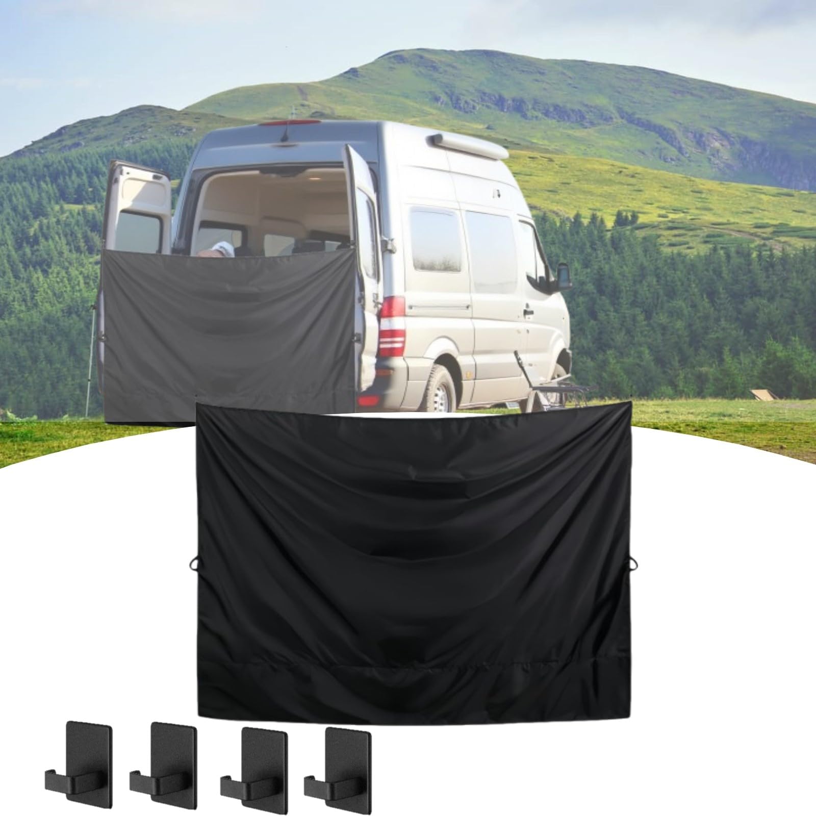 Zasłona prysznicowa, magnetyczna, na kemping, 215 × 150 cm, zasłona z tyłu, ochrona przed wzrokiem i zasłona prysznicowa z haczykami magnetycznymi, ochrona przed wzrokiem