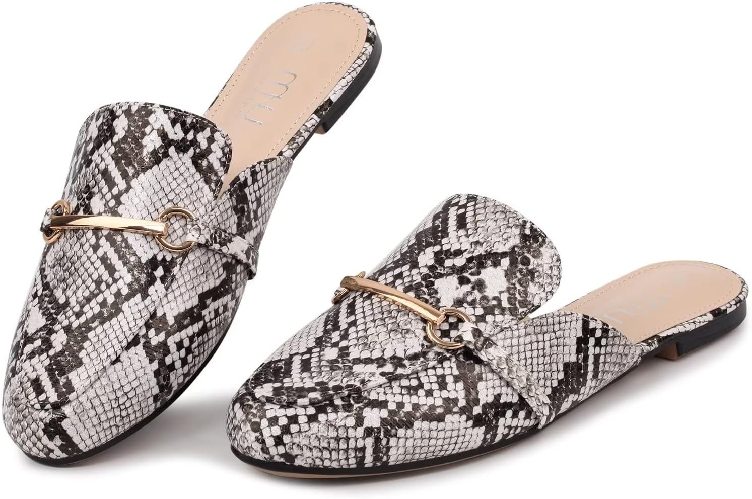 MUSSHOEMules for Woman Buckle Flats Comfortable Slip on Women Mules Flats Shoes Backless Loafers