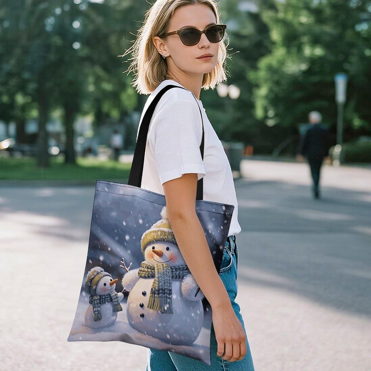 Winter Snowman Tote Bag Large Treat Bags for Women Men image 2