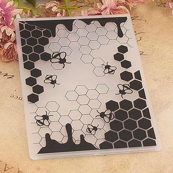 Bees Honeycomb Background Pattern Plastic Embossing Folder, 3D Textured Impressions Hexagon Beehive Background Embossing Folder Template for Card Making Scrapbooking Paper Craft Album Stamps DIY Decor