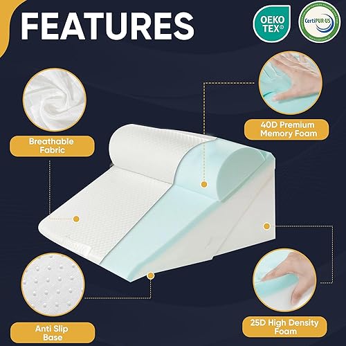 Miniatura 2 de Juego de 3 almohadas de cuña de diseño ajustable 10 en 1 para apnea del sueño, juego de almohadas ortopédicas de cuña para después de la cirugía,