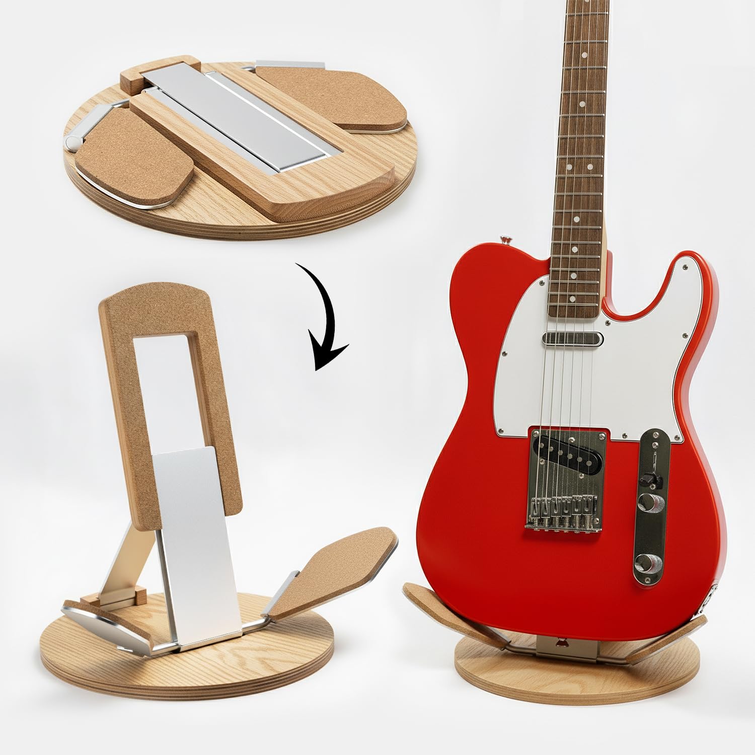 NordicStand - Supporto pieghevole in legno per chitarra, universale, per chitarra acustica, elettrica, basso e ukulele, portatile, pieghevole ed ecologico (rovere)