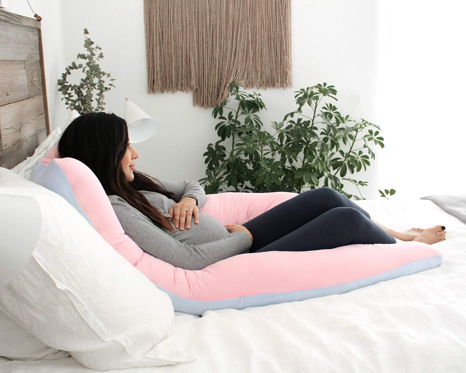Pharmedoc Pregnancy Pillow, U-Shape (Pink & Blue, Solid Body)