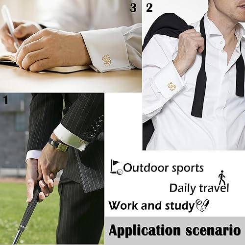 Miniatura 6 de Men's Gold Alphabet Cufflinks 1 Pair with Gift Box