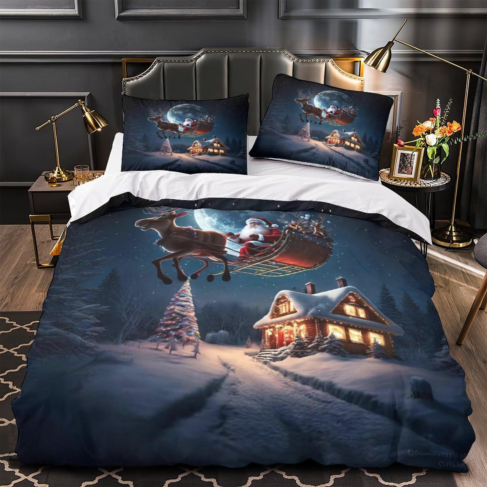 Linge de lit microfbre Père Noël parure housse couette 135x200 garçon