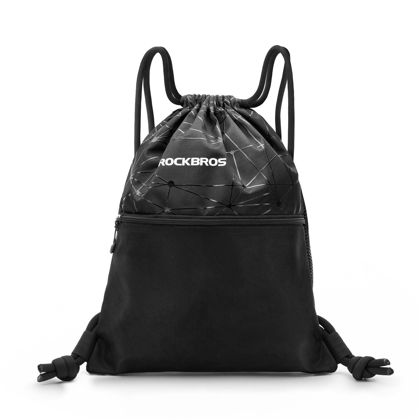 ROCKBROS Sacca Sportiva, Zaino Palestra Uomo Donna, Zaino con Cordone, Borse Sportive Traspirante, Sacca con Coulisse, Viaggi, Escursioni, Calcio, Nero, Unisex