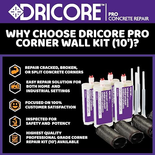 Miniatura 3 de DRICORE PRO Kit bidireccional de pared de esquina de reparación de hormigón (10 pies)  Juego todo en uno con fibra de carbono 4 veces de diez pies