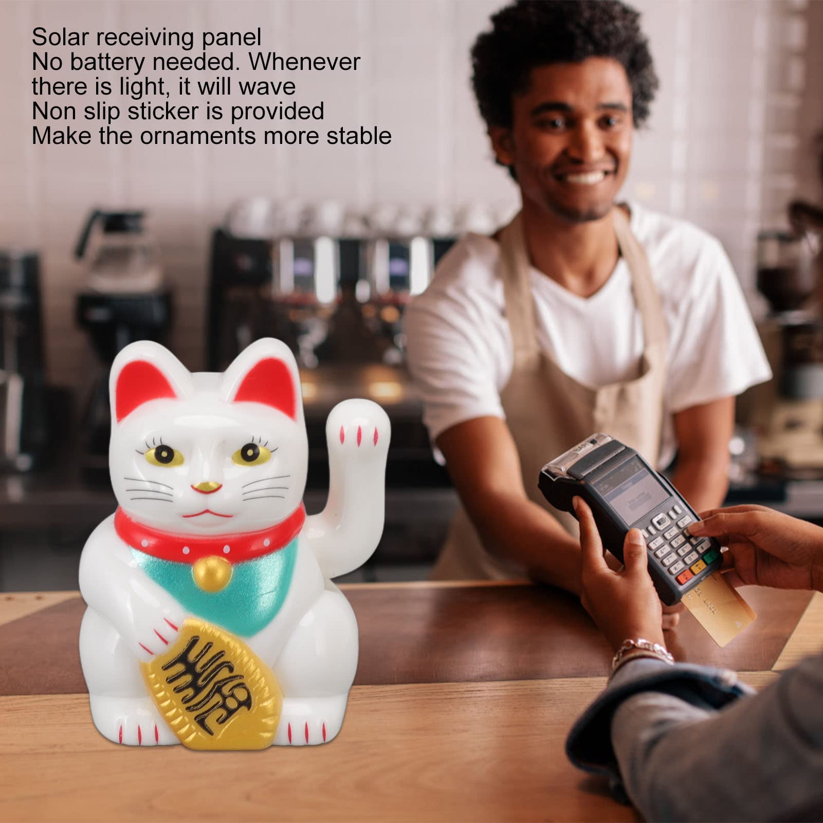 Lucky Cat, Solar Powered Maneki Neko Beckoning Lucky Cat Fengshui Cat Waving Cat Japanese Fortune Cat for Home Car Decor (#1 White) - Image 4