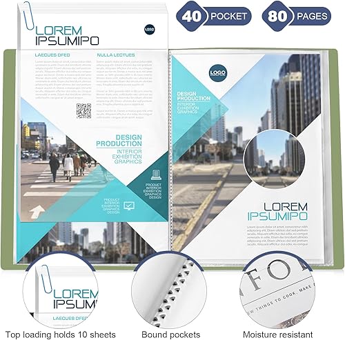 Vista 69 de Marspark 6 carpetas con fundas de plástico grandes de 8.5 x 11 pulgadas, 40 bolsillos, 80 páginas, portafolio de arte, protector de hojas Negro